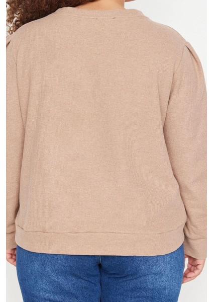 Büyük Beden Tarz Regular Bisiklet Yaka Balon Kol Regular Selanik Ince Örme Sweatshirt
