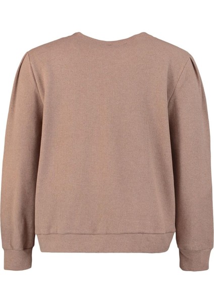 Büyük Beden Tarz Regular Bisiklet Yaka Balon Kol Regular Selanik Ince Örme Sweatshirt