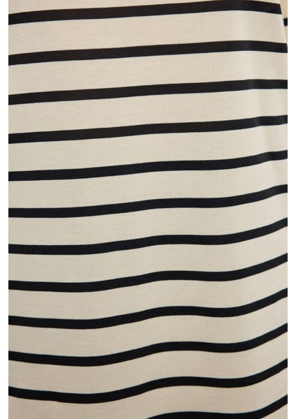 Tesettür Tarz Oversize Bisiklet Yaka Düşük Kol Regular Taş Çizgili Örme Tunik Sweatshirt