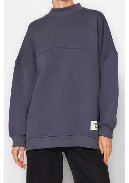Tesettür Tarz Oversize Bisiklet Yaka Standart Kol Regular Örme Içi Polarlı Tüylü Sweatshirt