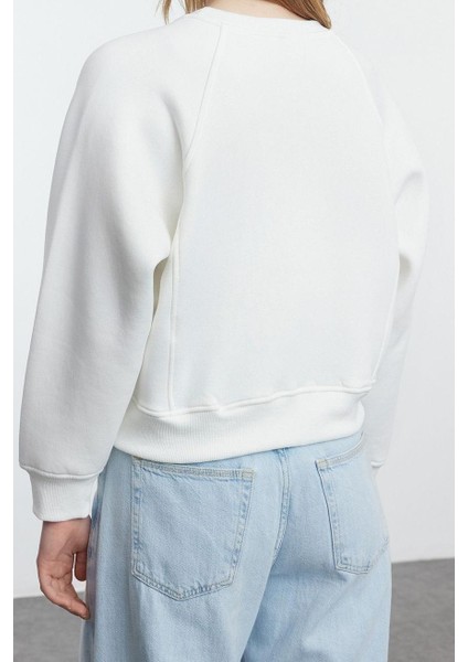 Tarz Regular Bisiklet Yaka Düşük Kol Regular Nervür Detaylı Normal Kalıp Örme Sweatshirt