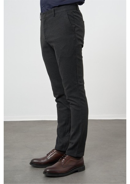 Koyu Antrasit Düz Gabardin Slim Fit Casual Pantolon 1003245108