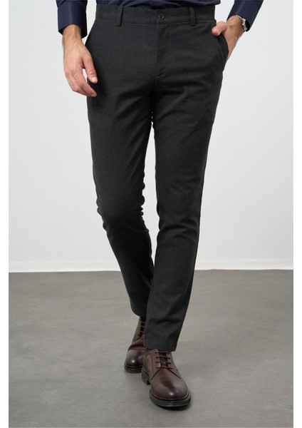 Koyu Antrasit Düz Gabardin Slim Fit Casual Pantolon 1003245108