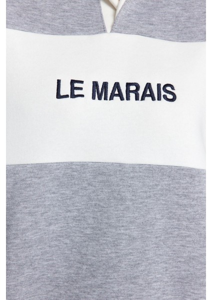 Polo Yaka Düşük Kol Kalın Içi Polarlı Normal Kalıp Nakışlı Polo Yaka Örme Sweatshirt
