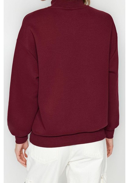 Tarz Bol Fermuarlı Yaka Düşük Kol Uzun Kalın Içi Polarlı Fermuarlı Geniş Kalıp Örme Sweatshirt indirimleri