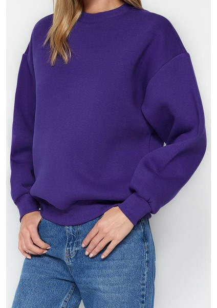 Regular Bisiklet Yaka Düşük Kol Regular Kalın Içi Polarlı Normal Kalıp Basic Örme Sweatshirt fiyatları