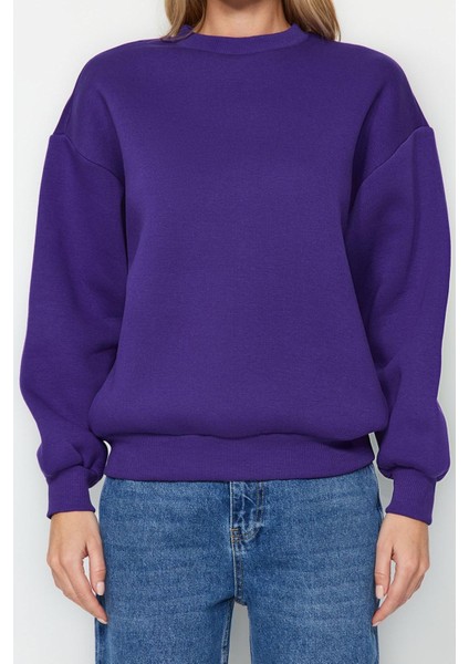 Regular Bisiklet Yaka Düşük Kol Regular Kalın Içi Polarlı Normal Kalıp Basic Örme Sweatshirt fırsatları