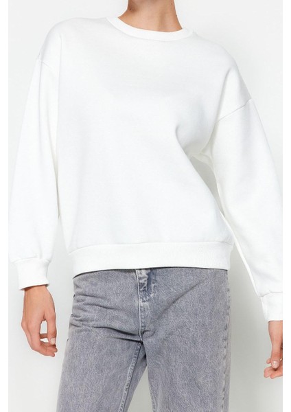 Regular Bisiklet Yaka Düşük Kol Regular Kalın Içi Polarlı Normal Kalıp Basic Örme Sweatshirt fiyatları
