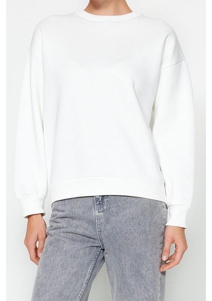 Regular Bisiklet Yaka Düşük Kol Regular Kalın Içi Polarlı Normal Kalıp Basic Örme Sweatshirt modelleri