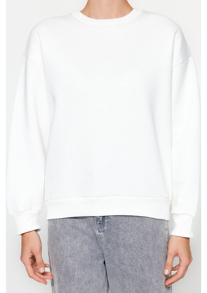 Regular Bisiklet Yaka Düşük Kol Regular Kalın Içi Polarlı Normal Kalıp Basic Örme Sweatshirt fırsatları