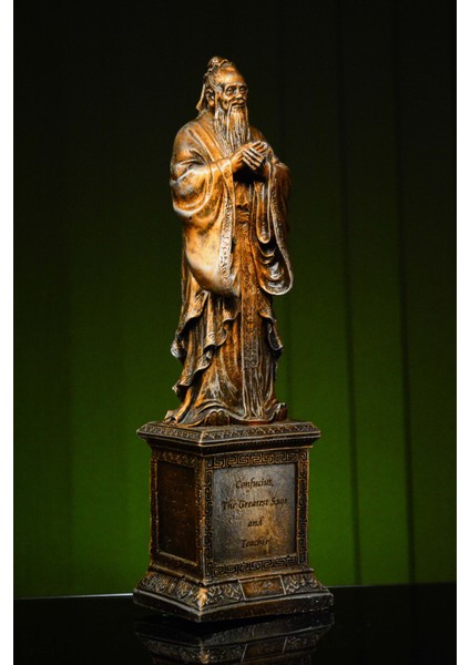 Eşya Özel Tasarım Çinli Filozof Konfüçyüs Confucius Gold Altın Bronz Heykel Biblo