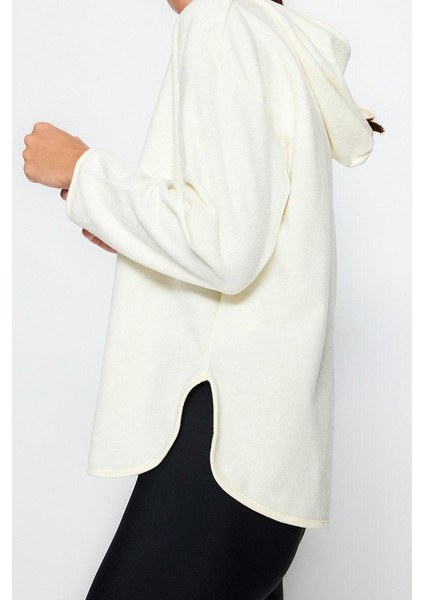 Tarz Bol Kapüşonlu Düşük Kol Uzun Kalın Polar ve Fermuarlı Geniş Kalıp Örme Sweatshirt