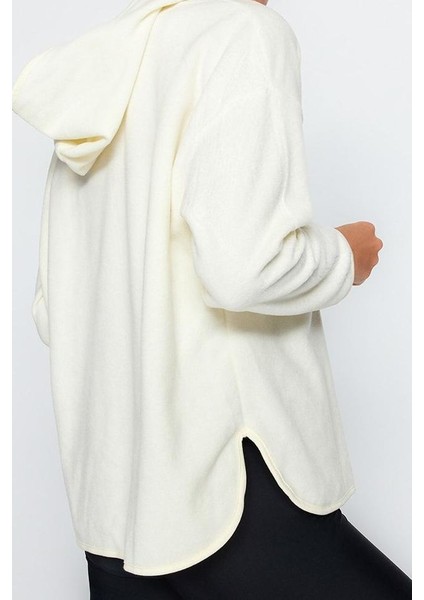 Tarz Bol Kapüşonlu Düşük Kol Uzun Kalın Polar ve Fermuarlı Geniş Kalıp Örme Sweatshirt