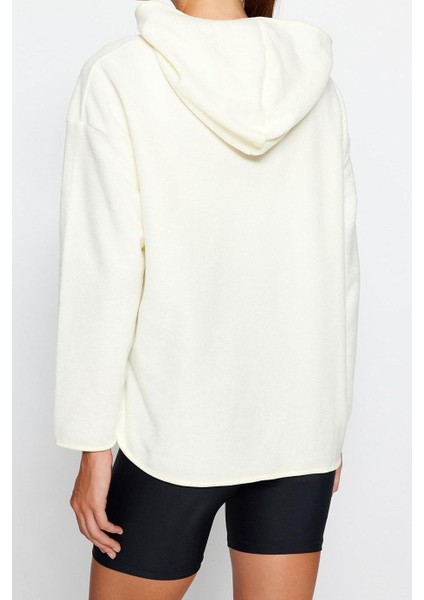 Tarz Bol Kapüşonlu Düşük Kol Uzun Kalın Polar ve Fermuarlı Geniş Kalıp Örme Sweatshirt