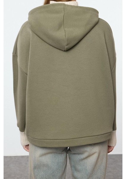 Tarz Relaxed Kapüşonlu Düşük Kol Uzun Kalın Içi Polarlı Triko Bant Detaylı Örme Sweatshirt fırsatları