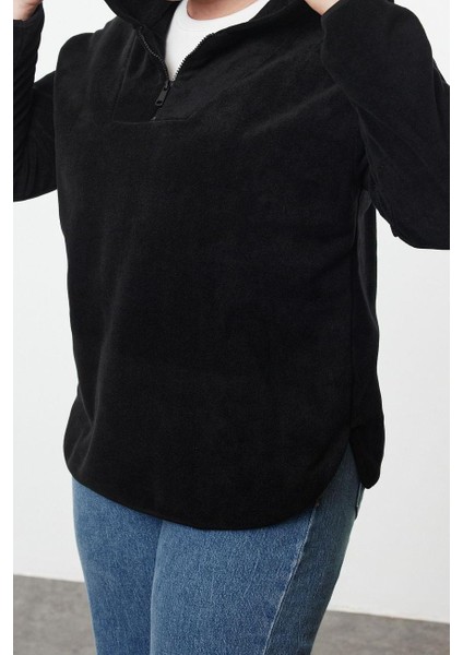 Büyük Beden Tarz Oversize Kapüşonlu Düşük Kol Regular Düşük Kol Örme Sweatshirt fiyatları