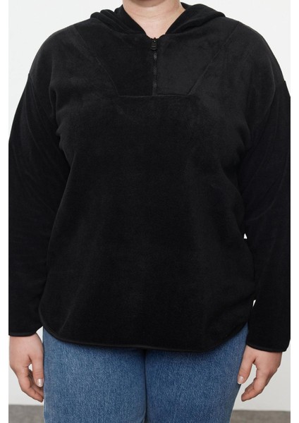 Büyük Beden Tarz Oversize Kapüşonlu Düşük Kol Regular Düşük Kol Örme Sweatshirt modelleri