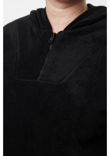 Büyük Beden Tarz Oversize Kapüşonlu Düşük Kol Regular Düşük Kol Örme Sweatshirt fırsatları