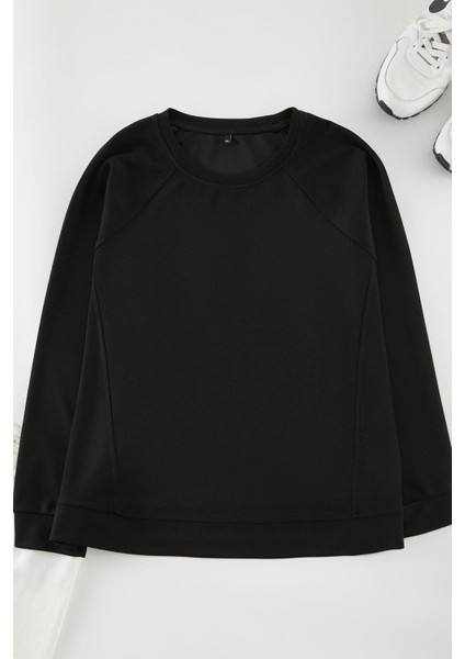 Büyük Beden Tarz Regular Bisiklet Yaka Reglan Kol Regular Dikiş Detaylı Pamuklu Fit Sweatshirt fiyatları