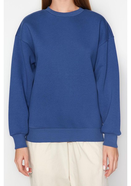 Regular Bisiklet Yaka Düşük Kol Regular Kalın Içi Polarlı Normal Kalıp Basic Örme Sweatshirt modelleri