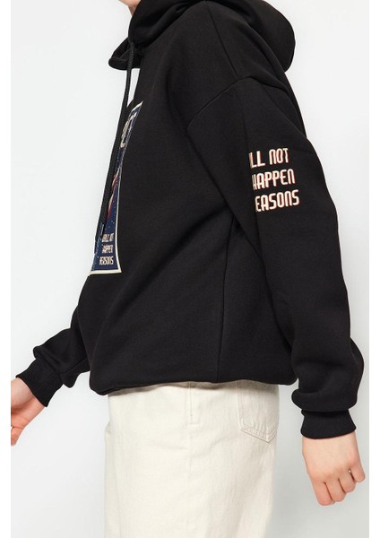 Tarz Bol Kapüşonlu Düşük Kol Uzun Kalın Içi Polarlı Uzay Baskılı Geniş Kesim Örme Sweatshirt fiyatları