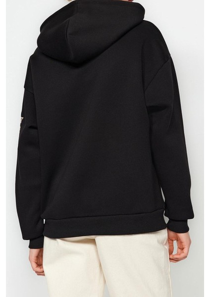 Tarz Bol Kapüşonlu Düşük Kol Uzun Kalın Içi Polarlı Uzay Baskılı Geniş Kesim Örme Sweatshirt fırsatları
