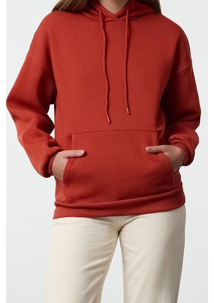 Tarz Oversize Kapüşonlu Düşük Kol Uzun Kalın Içi Polarlı Geniş Kalıp Basic Örme Sweatshirt