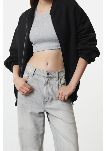 Oversize Bisiklet Yaka Düşük Kol Uzun Fermuarlı Geniş Kalıp Kalın Içi Polarlı Örme Sweatshirt