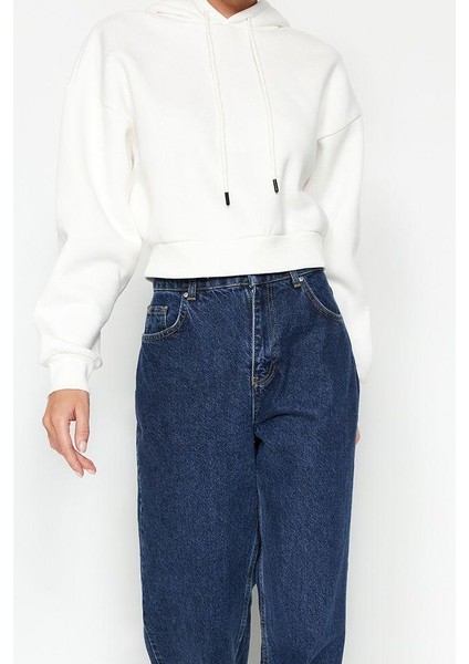 Tarz Relaxed Kapüşonlu Düşük Kol Crop Kalın Içi Polarlı Rahat Kesim Crop Basic Örme Sweatshirt fiyatları