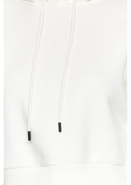 Tarz Relaxed Kapüşonlu Düşük Kol Crop Kalın Içi Polarlı Rahat Kesim Crop Basic Örme Sweatshirt fırsatları