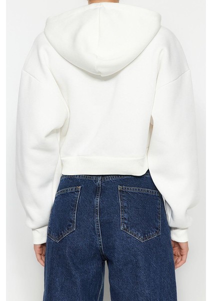 Tarz Relaxed Kapüşonlu Düşük Kol Crop Kalın Içi Polarlı Rahat Kesim Crop Basic Örme Sweatshirt indirimleri