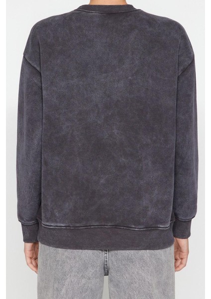 Regular Bisiklet Yaka Düşük Kol Regular Eskitme Kalın Içi Polarlı Inci Detaylı Örme Sweatshirt indirimleri