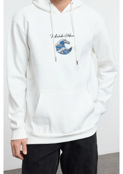Tarz Bol Kapüşonlu Standart Kol Regular Hokusai Lisans Unıex Normal Kesim Sweatshirt