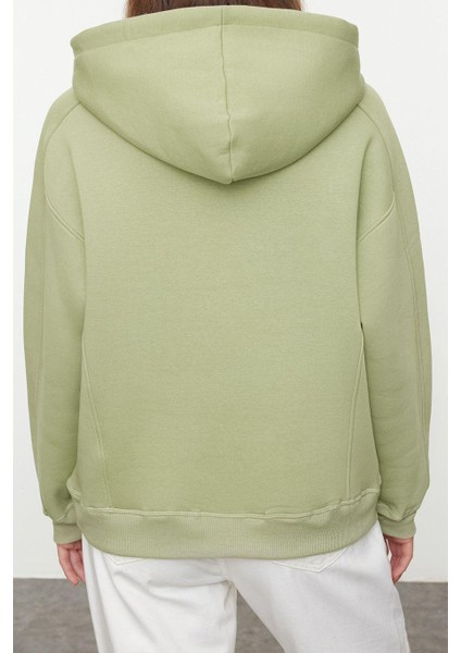 Tarz Oversize Kapüşonlu Düşük Kol Uzun Kalıp Kalın Içi Polarlı Örme Sweatshirt
