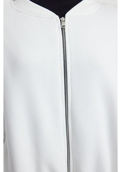 Oversize Bisiklet Yaka Düşük Kol Uzun Fermuarlı Geniş Kalıp Kalın Içi Polarlı Örme Sweatshirt
