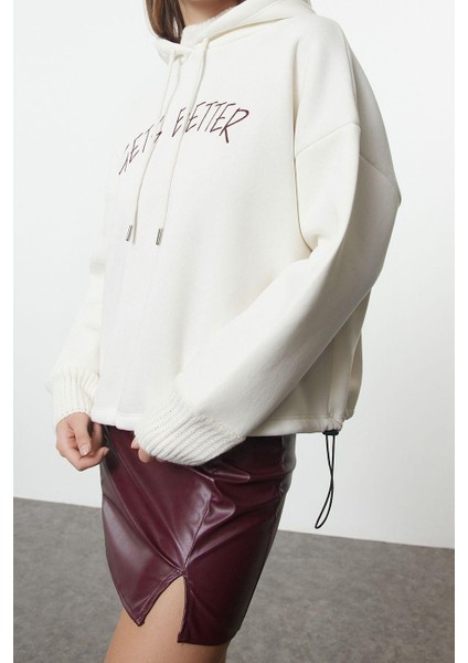 Tarz Relaxed Kapüşonlu Düşük Kol Uzun Kalın Içi Polarlı Triko Bant Detaylı Örme Sweatshirt fiyatları