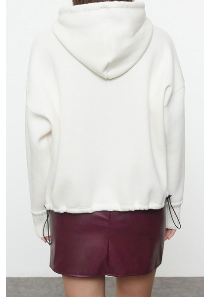 Tarz Relaxed Kapüşonlu Düşük Kol Uzun Kalın Içi Polarlı Triko Bant Detaylı Örme Sweatshirt fırsatları