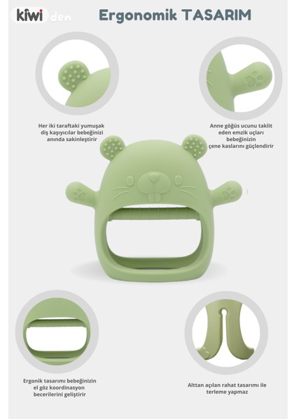 Sincap Bebek Diş Kaşıyıcı, Emzik Uçlu Eldiven Şeklinde Oyuncak Dişlik Silikon - Olive Renk fiyatları