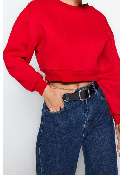 Bisiklet Yaka Düşük Kol Kalın Içi Polarlı Dikiş Detaylı Normal Kalıp Örme Sweatshirt