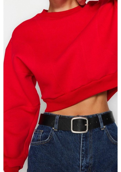 Bisiklet Yaka Düşük Kol Kalın Içi Polarlı Dikiş Detaylı Normal Kalıp Örme Sweatshirt