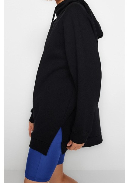 Tarz Bol Kapüşonlu Düşük Kol Uzun Şardonlu Örme Sweatshirt fiyatları