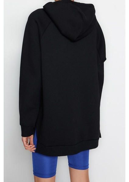 Tarz Bol Kapüşonlu Düşük Kol Uzun Şardonlu Örme Sweatshirt indirimleri