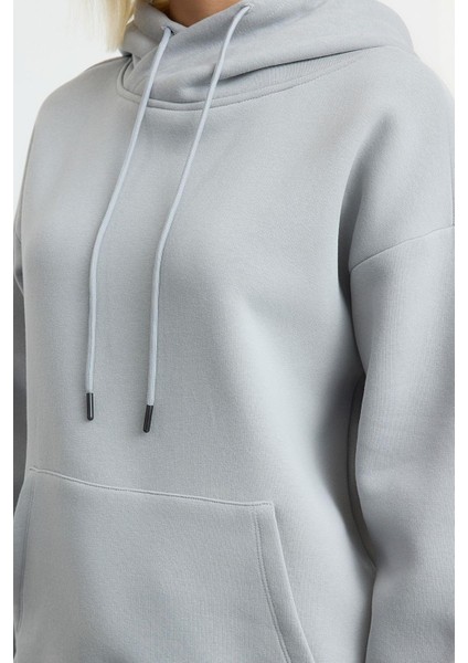 Bol Asimetrik Yaka Düşük Kol Uzun Geniş Kalıp Kanguru Cepli Kalın Içi Polarlı Örme Sweatshirt modelleri