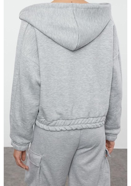 Tarz Bol Kapüşonlu Düşük Kol Uzun Overize Geniş Kalıp Kalın Içi Polarlı V Yaka Örme Sweatshirt