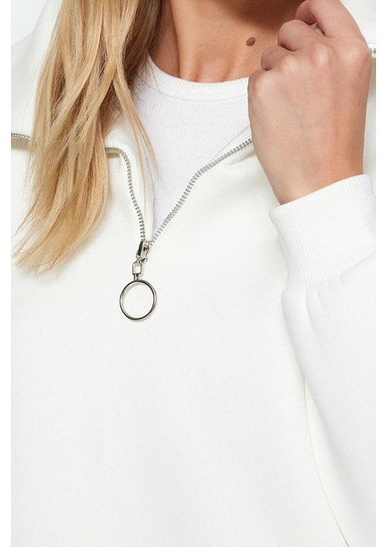 Regular Fermuarlı Yaka Standart Kol Regular Fermuarlı Kalın Içi Polarlı Fit Örme Sweatshirt
