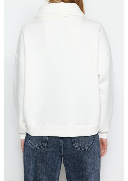 Regular Fermuarlı Yaka Standart Kol Regular Fermuarlı Kalın Içi Polarlı Fit Örme Sweatshirt