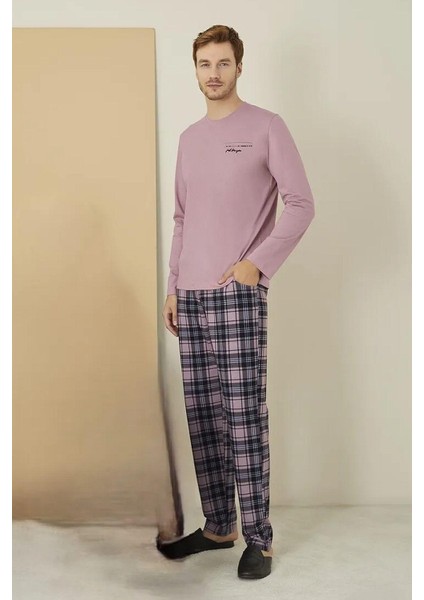 1613 Elitepoint Erkek Uzun Kollu Bisiklet Yaka Pijama Takımı-Gülkurusu