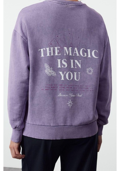 Tarz Bol Bisiklet Yaka Düşük Kol Uzun Ön ve Sırt Baskılı Yıkamalı Geniş Kalıp Örme Sweatshirt fırsatları
