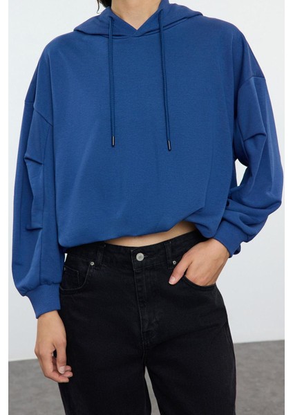 Relaxed Kapüşonlu Düşük Kol Regular Kalın Içi Polarlı Rahat Kesim Örme Sweatshirt modelleri