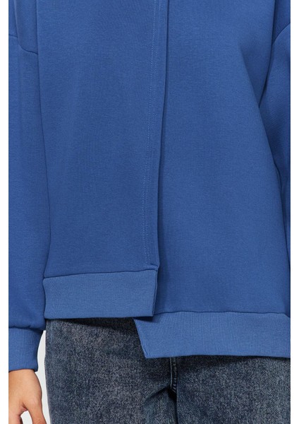 Regular Bisiklet Yaka Düşük Kol Regular Kalın Içi Polarlı Asimetrik Detaylı Örme Sweatshirt fırsatları